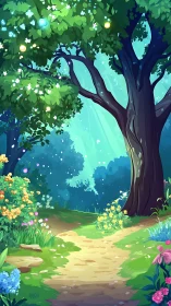 Enchanted Forest Garden Path with Glowing Lights.