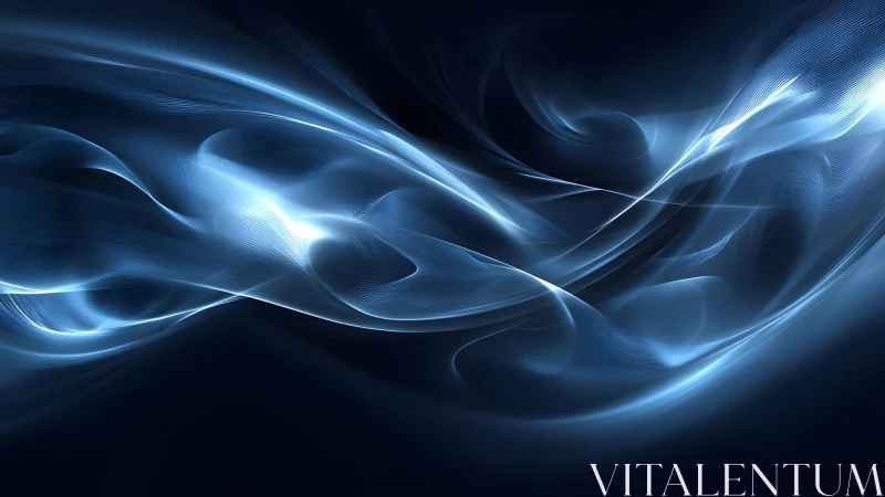 Flowing Blue Light Waves Abstract Digital Art on Dark Background.