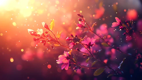 Luminous Blooms Dance Through Golden Twilight Magic.