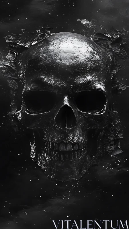 Midnight skull emerging from shattered cosmic shadows.