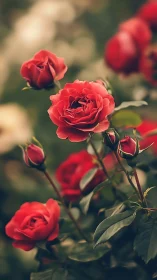 Crimson Garden Dreams: Layered Roses in Vintage Warmth.