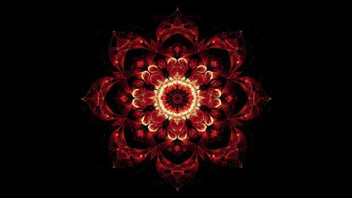Fractal mandala rosette in incandescent radial symmetry design.