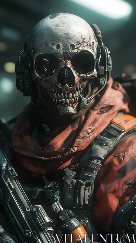 Skull-faced commando smiles coldly through the combat static