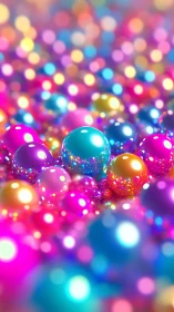 3D chromatic spheres with bokeh depth and luminous reflections.