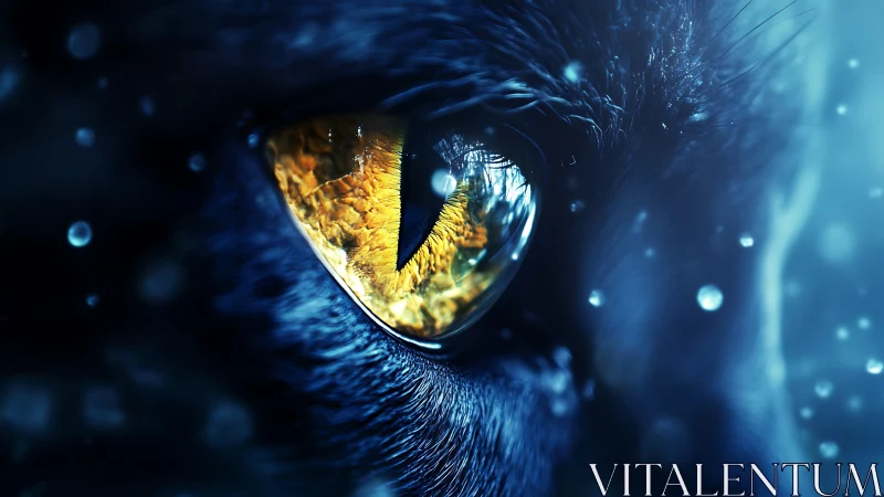 Macro feline eye in high-contrast photorealistic close-up.