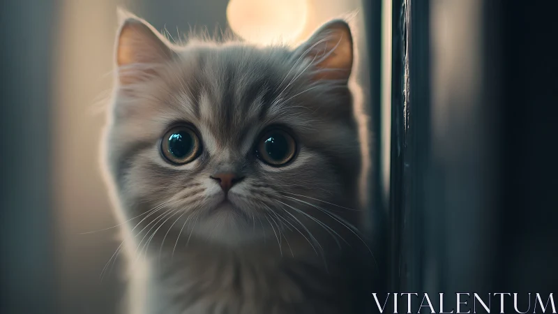 Luminous Eyes: A Gentle Gray Cat's Quiet Moment.