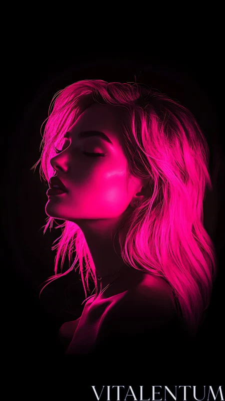 Neon halo daydream, profile of a night-bathed muse.