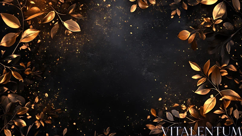 Metallic gold foliage border frames textured dark background