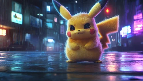 Neon-soaked city street crowns tiny electric hero with glow