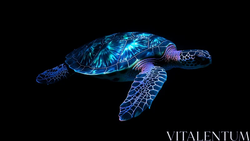 Neon sea turtle profile in high-contrast digital painting.