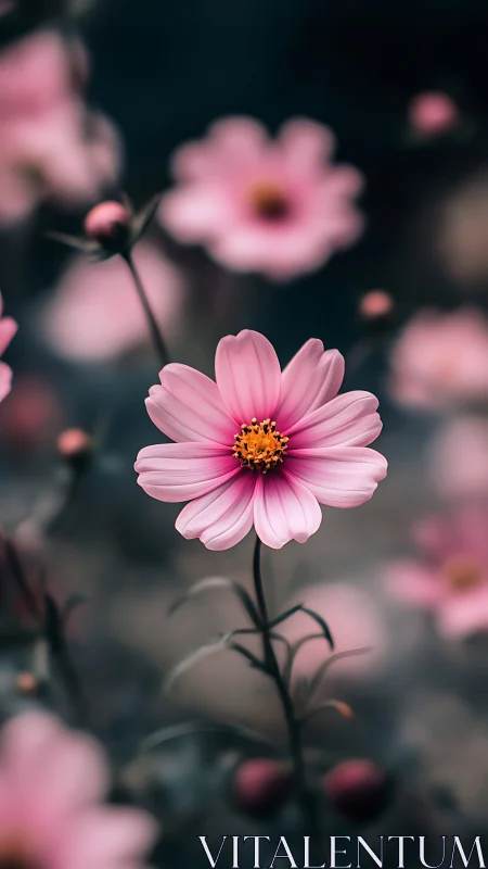 Delicate Pink Cosmos Blooms in Soft Focus Garden Light