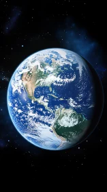 Planet Earth glows in deep space with serene blue light