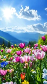 Alpine Meadow Flowers Spring Landscape Mountain Valley