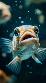 Close frontal view shows single fish suspended in water