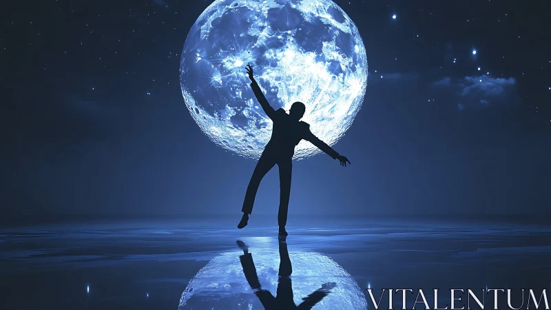Silhouetted dancer balances before luminous full moon