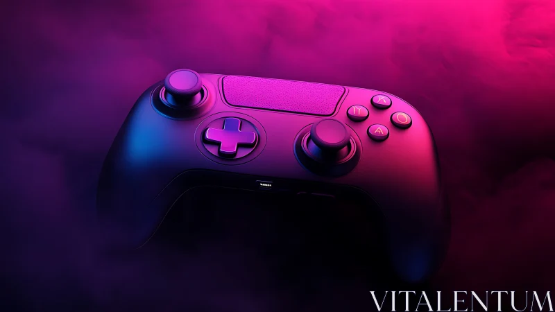 Gaming Controller Bathed in Neon Purple and Pink Light