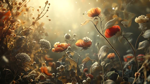 Golden Hour Wildflower Garden with Bokeh Light.