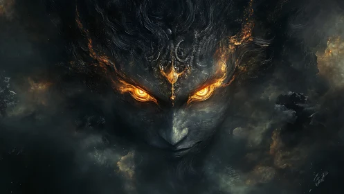 Infernal visage emerges from swirling cosmic smoke field