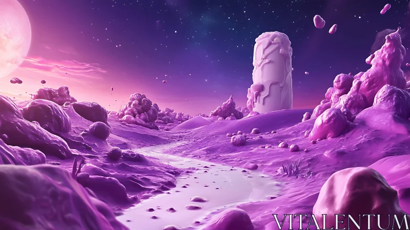 Iridescent alien valley renders glossy magenta exoplanetscape