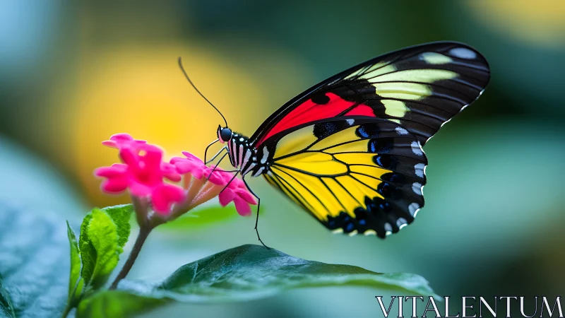 Radiant butterfly pausing softly on bright pink blossoms.