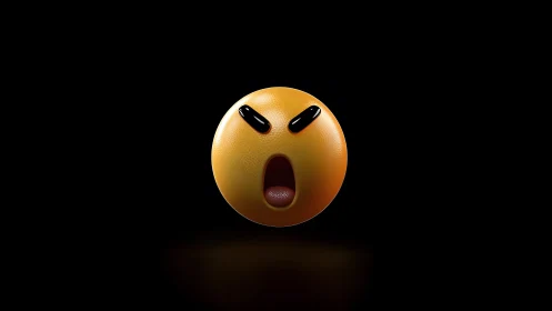 Angry 3D Emoji Face on Black Background, Digital Art Style.
