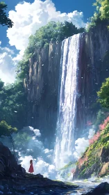 Solitary dreamer beneath a sunlit skyfall of wonder.