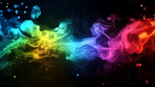 Multicolored fluid nebula shapes on dark cosmic background.