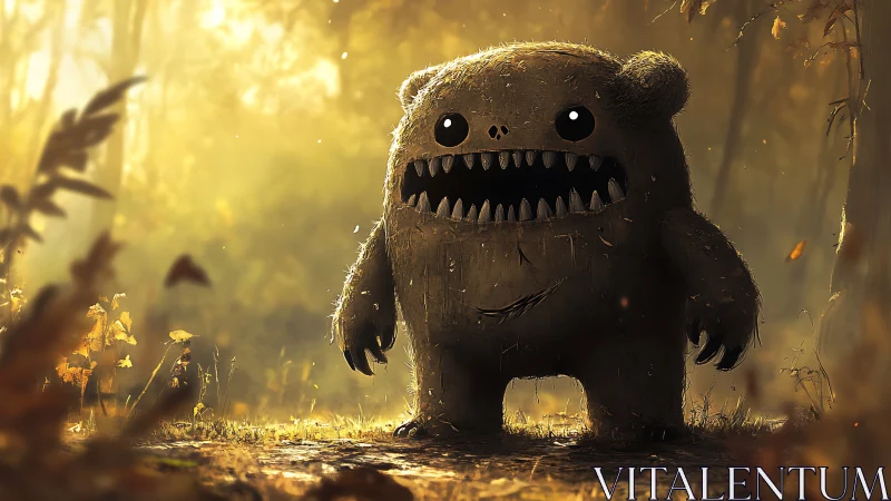 Golden forest monster smiles wide in soft autumn light