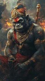 Mythic simian warrior rendered in high-detail digital painting.