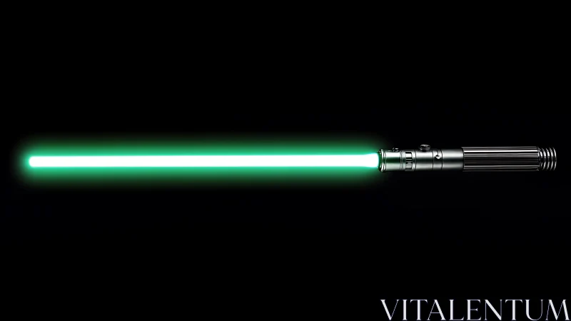 Green energy blade ignites against deep black void.