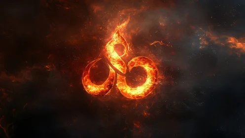 Incandescent Om Symbol Rendered in Turbulent Flame.