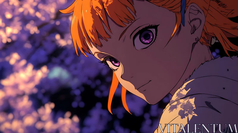 Twilight stroll with a bright-eyed anime friend in bloom.