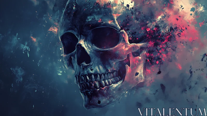 Cranial structure dissolves into high‑energy pigment explosions