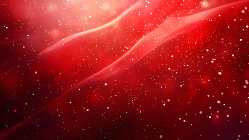 Vivid red abstract background with glowing waves and sparkles.