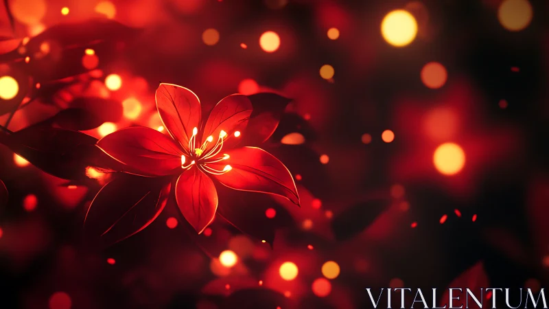 Red Flower With Luminous Bokeh Background