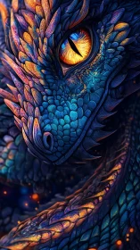 Iridescent dragon close-up with detailed scales and eye.