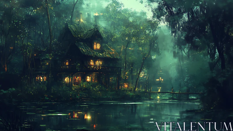 Glowing Manor Deep in Enchanted Forest Magic.