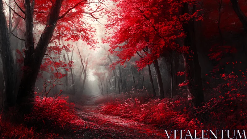 Crimson Cathedral Forest Path Through Autumn.