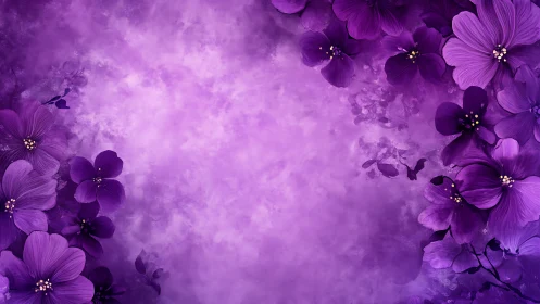 Purple Bloom Reverie: Delicate Flowers Dancing in Violet Mist.
