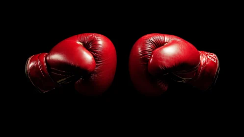 Professional Boxing Gloves Pair: Deep Crimson Leather Rendering Study