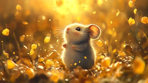 Tiny dawn worshipper pauses beneath a golden leaf storm