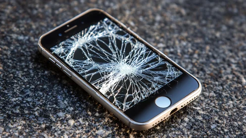 Spiderweb fractures sketch a starburst across fallen phone