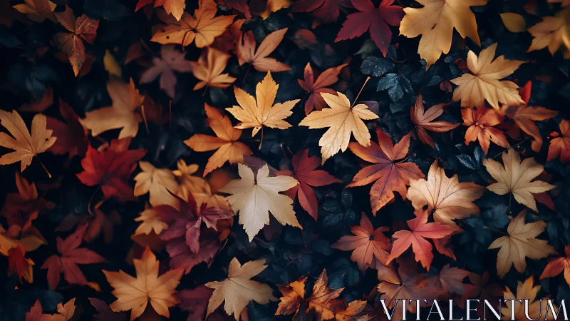 Gentle swirl of autumn maple leaves in cozy twilight hues.