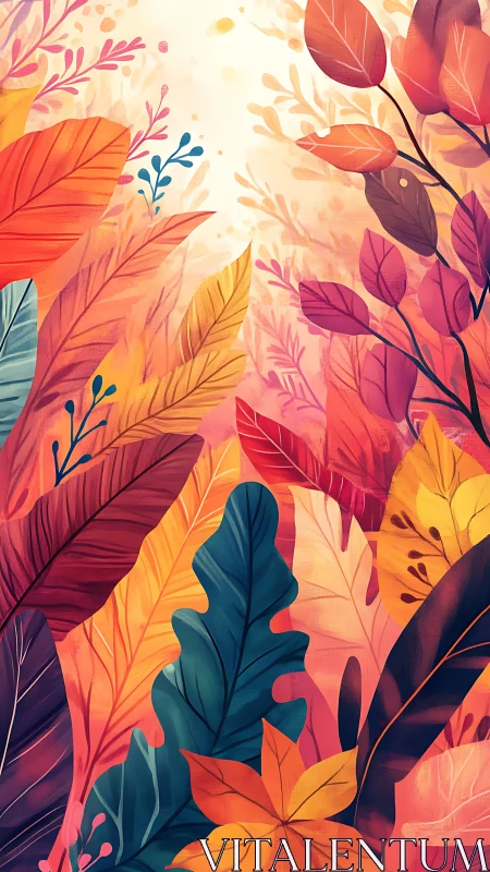 Multicolored stylized foliage illustration with warm tones.