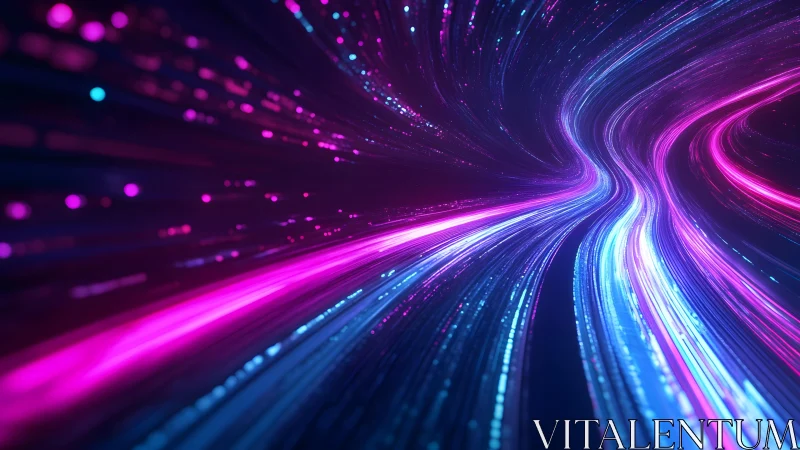 Futuristic Neon Light Trails in a Digital Abstract Tunnel.