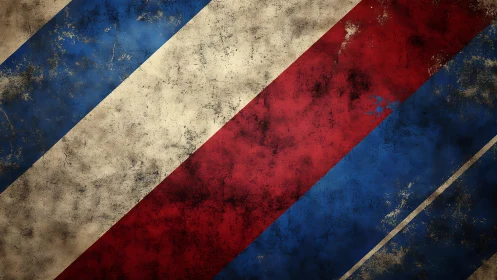 Vintage grunge diagonal flag pattern in blue, red, and beige tones.