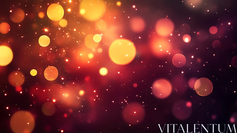 Glowing orange bokeh lights over deep burgundy gradient.