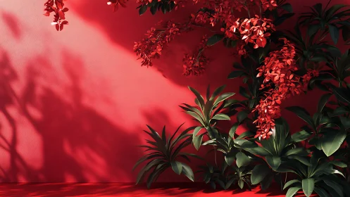 Crimson Sanctuary: Blooming Drama Against Scarlet Void.