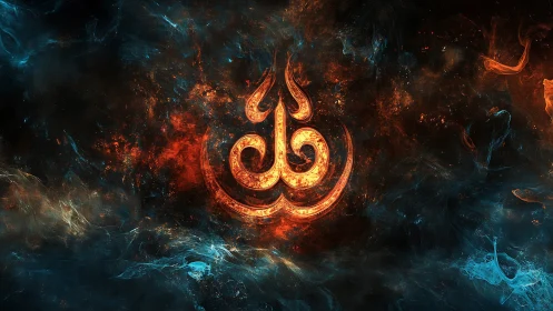 Central glowing emblem contrasts with turbulent color field