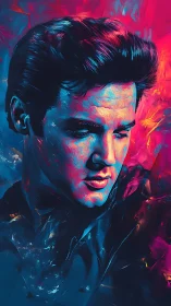 Neon-lit male portrait in vivid blue and magenta oils.